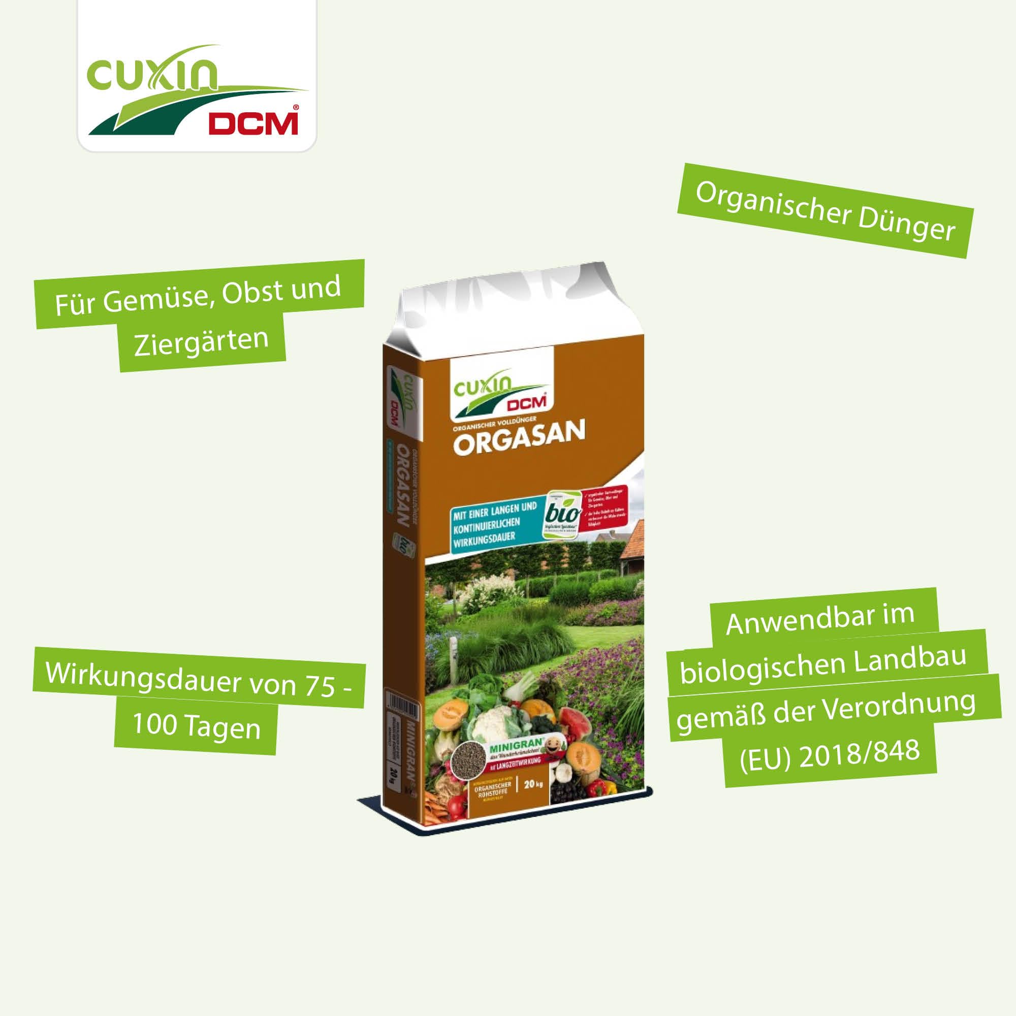 CUXIN DCM ORGASAN UNIVERSALDÜNGER - Mit MINIGRAN® TECHNOLOGY - Universaldünger - Bio Dünger - Langzeitdünger - organischer NPK-Dünger - 20 KG