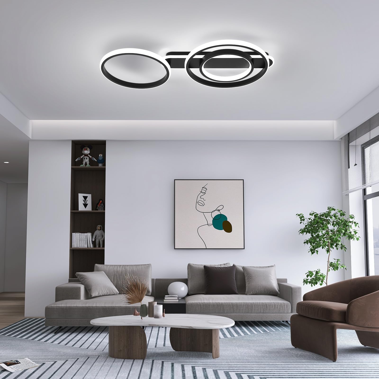 36W Dimmbar Deckenlampe Mit Fernbedienung APP,Einstellbar Ringform,Schwarz