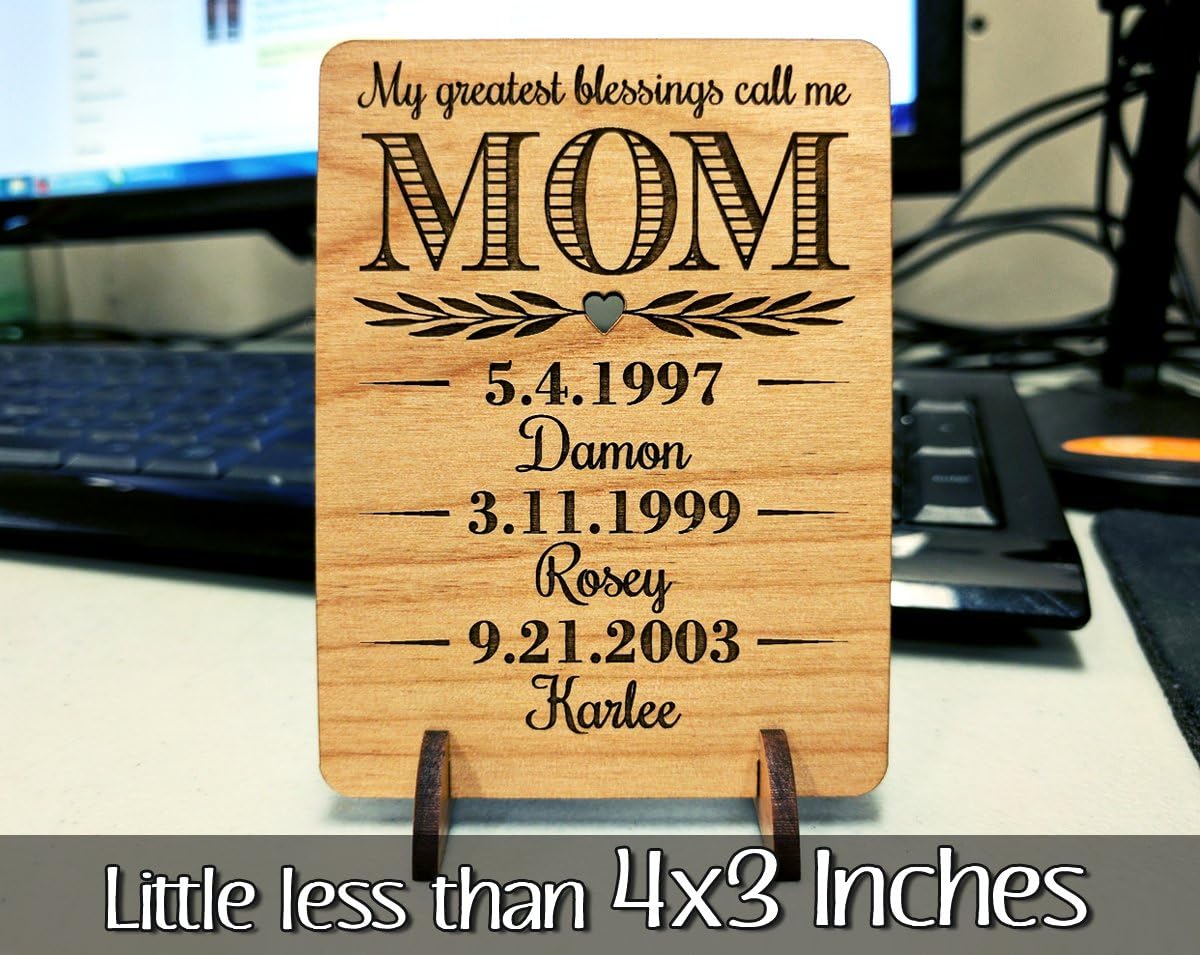 Unique Mom Greeting Card Personalized Mothers Day Gift Mom Card for Birthday Christmas Mother of the Bride Thank You Cards Handmade Display Alder Wood Card (Mom)