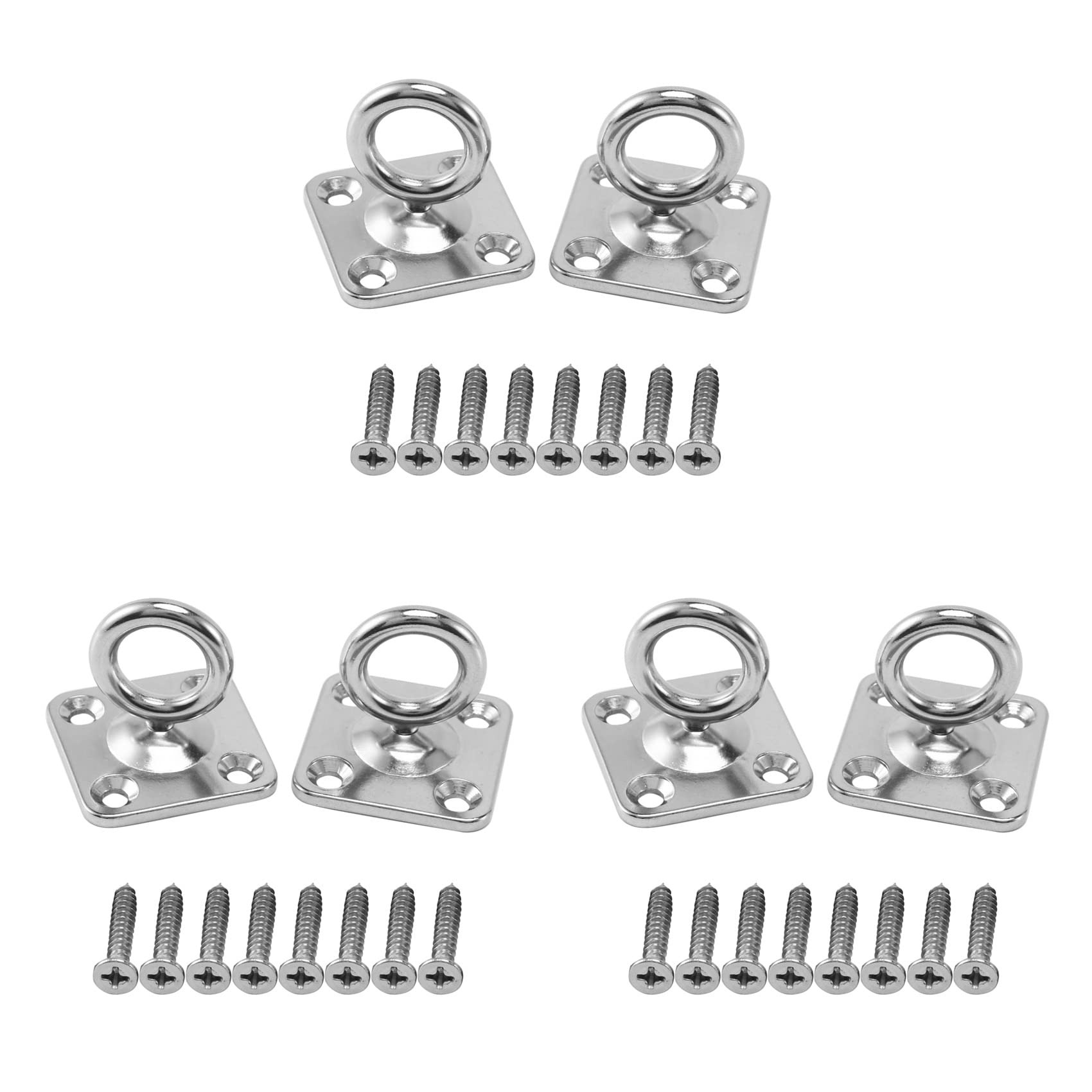 Hndhbfgrt 6Pcs Square Swivel Pad Eye Rotatable Ceiling Hook Wall Mounted Hook Stainless Steel Eye Pad Plate for Yoga (with Screws)