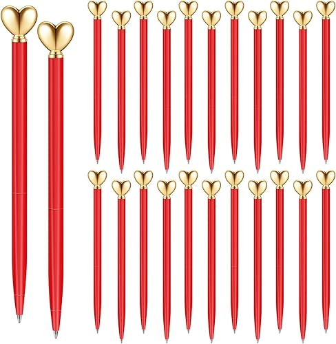 Vista 27 de Thenshop 24 bolígrafos en forma de corazón, retráctiles, de metal, lindos bolígrafos de 0.039 in de tinta negra, bolígrafos decorativos