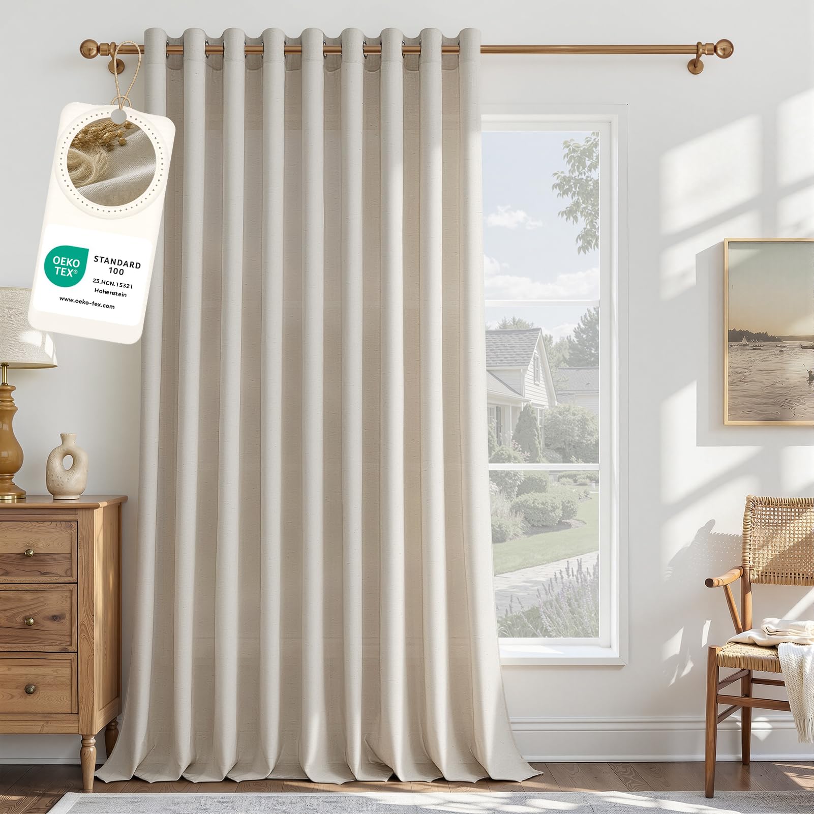 MRTREES Tende Beige Lino con Occhielli per Interni Camera da Letto Salotto | 1 Pezzo, 200x240 cm, Tende Semitrasparenti Rustico per Casa Soggiorno Moderne Cameretta Finestra, Tenda da Interno, OEKO-TEX