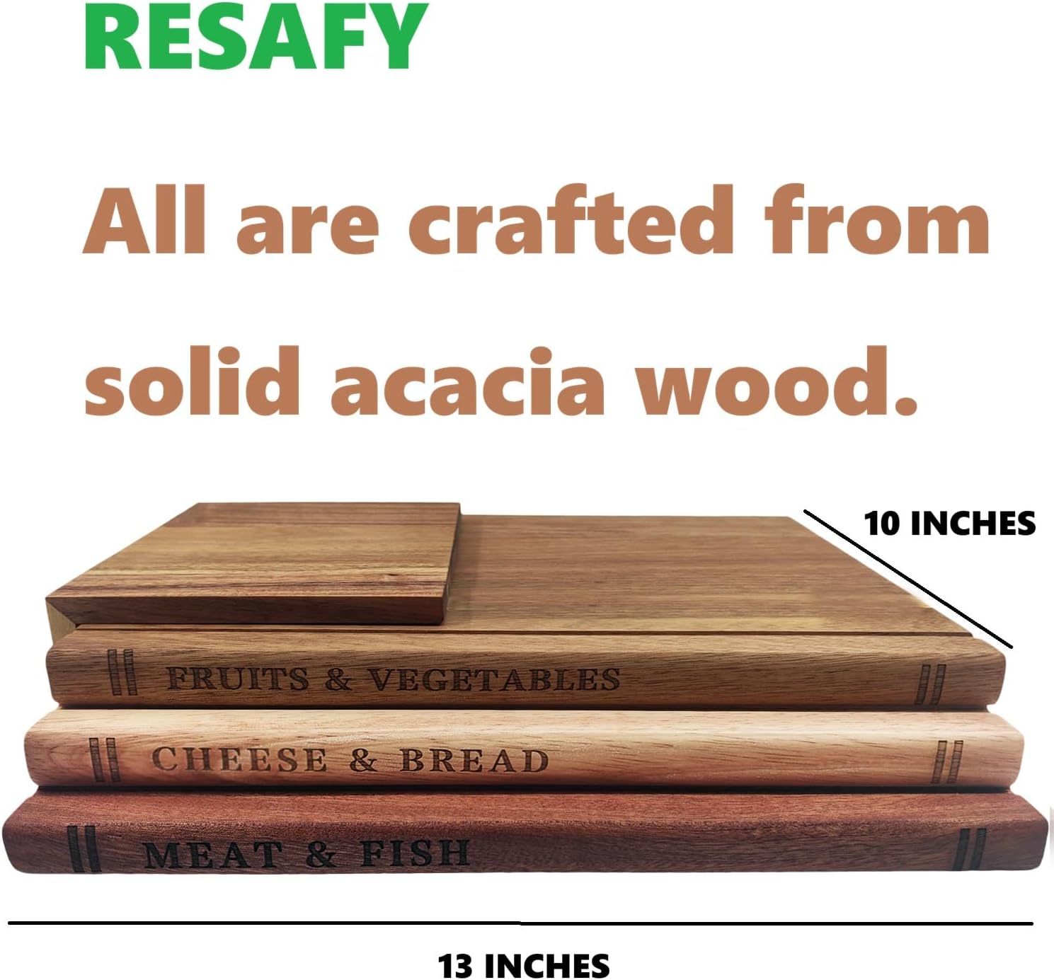 Resafy Book Cutting Board Set of 3,Acacia Wooden Decorative and Functional Cutting Boards with Wooden Stand Library,Fruits, Vegetables, Meat, Fish, Cheese and Bread | Statement Piece for Countertop