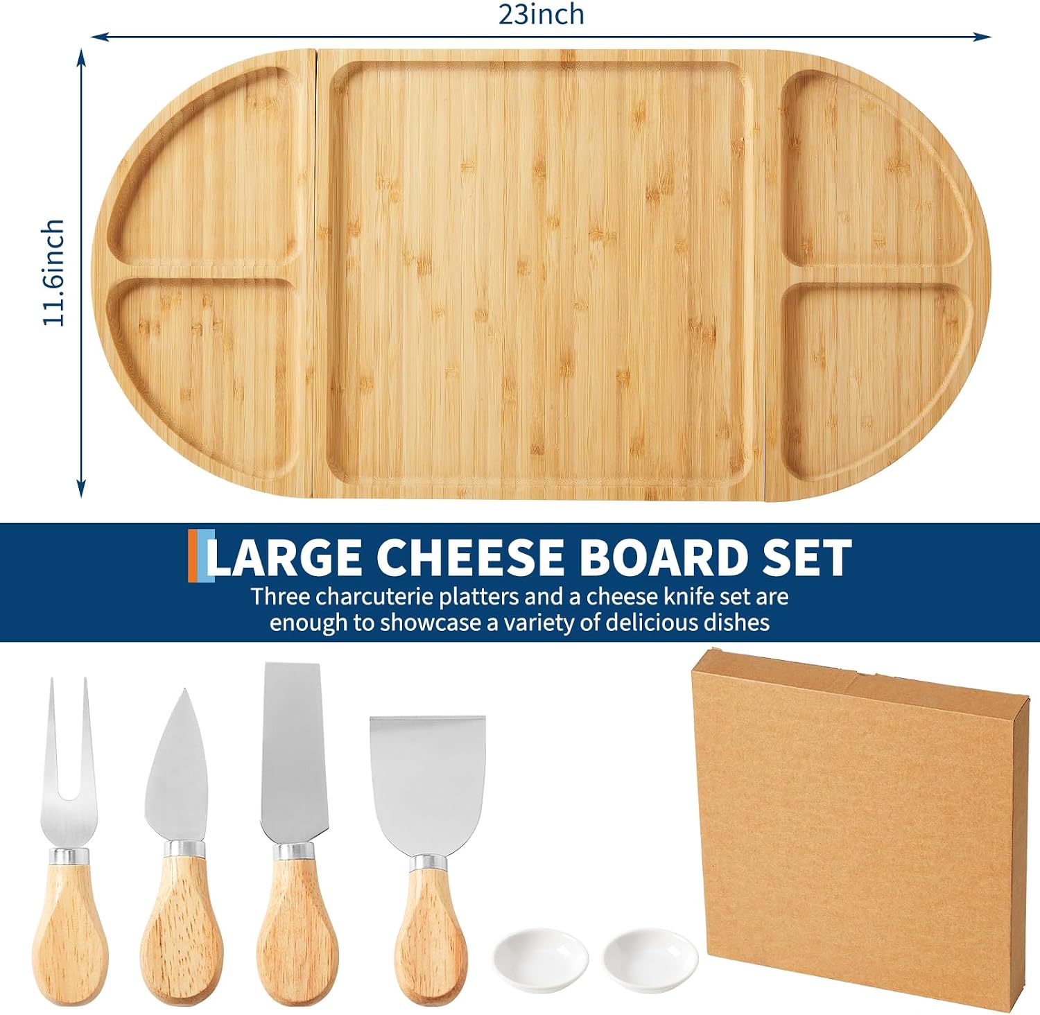 Charcuterie Boards Gift Set,Extra Big Bamboo Cheese Board with Knife, 3 In 1 Charcuterie Platter for Entertaining,Wedding Gifts,House Warming Gifts New Home,Christmas Gifts,Thanksgiving Table Decor