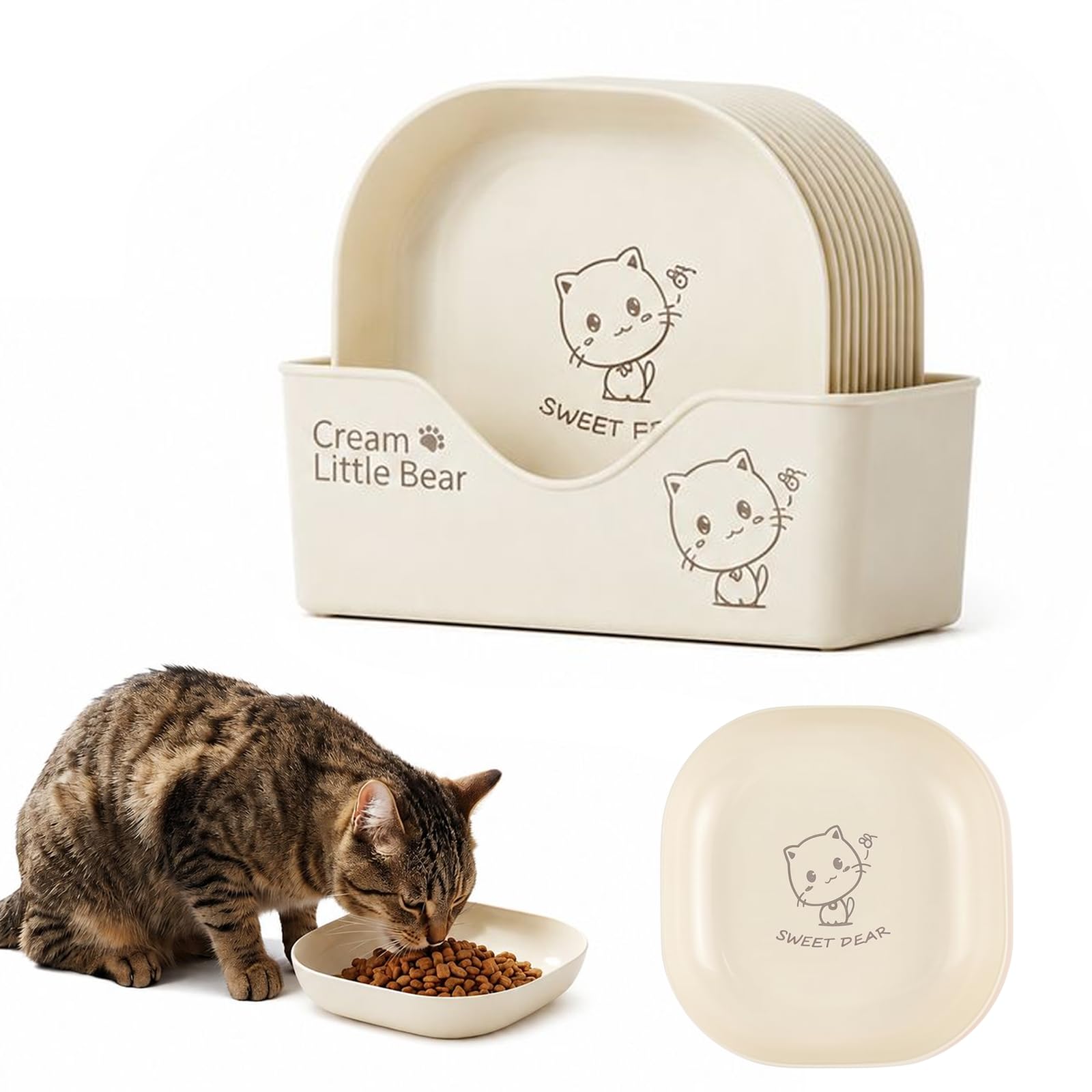 OMJMYY Comedero Gato, Plástico, 12 Piezas, Fácil de Limpiar, Beige