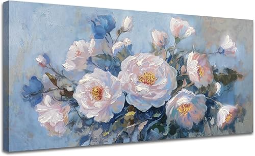 Miniatura 2 de Enartly Arte de pared de flores rosa grande para sala de estar y dormitorio, lienzo con pintura floral, cuadro texturizado retro, obra de arte