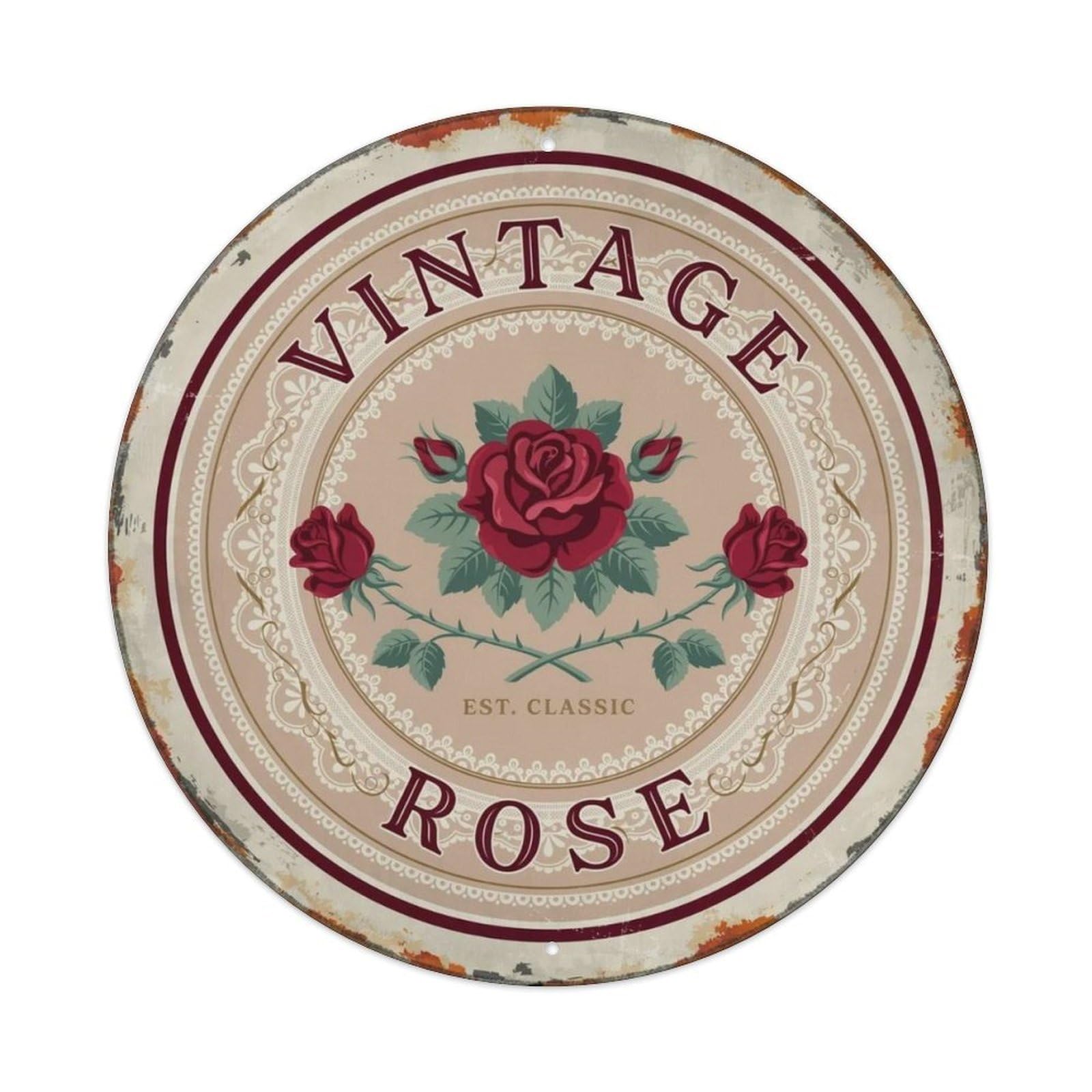 Vintage Rose Victorian Metal Tin Sign Plaque