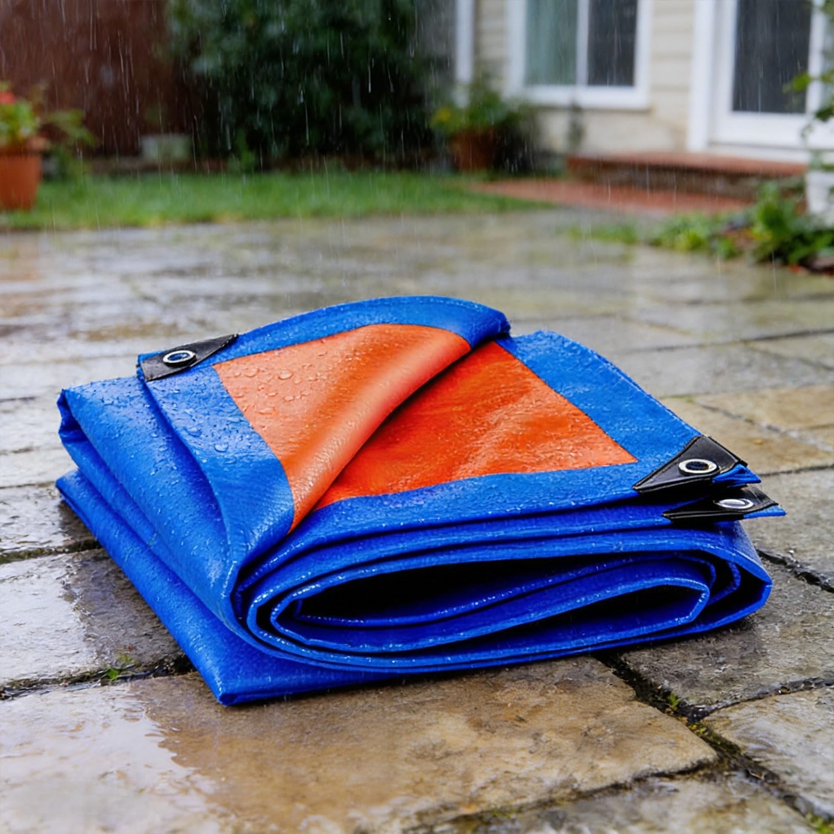 Lona impermeable exterior azul cubretodo con ojales duradera
