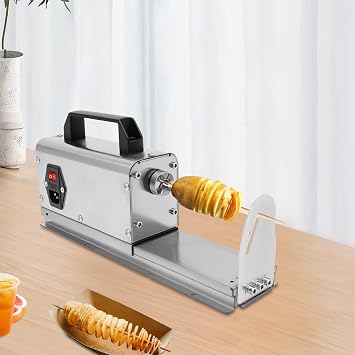 Electric Potato Spiral Slicer, 3-in-1 Stainless Steel Automatic Twisted Potato Curly Fry Cutter Commercial & Home Vegetable Cutter Potatos Twister with 200RPM Motor for Chips, Carrots, Onions