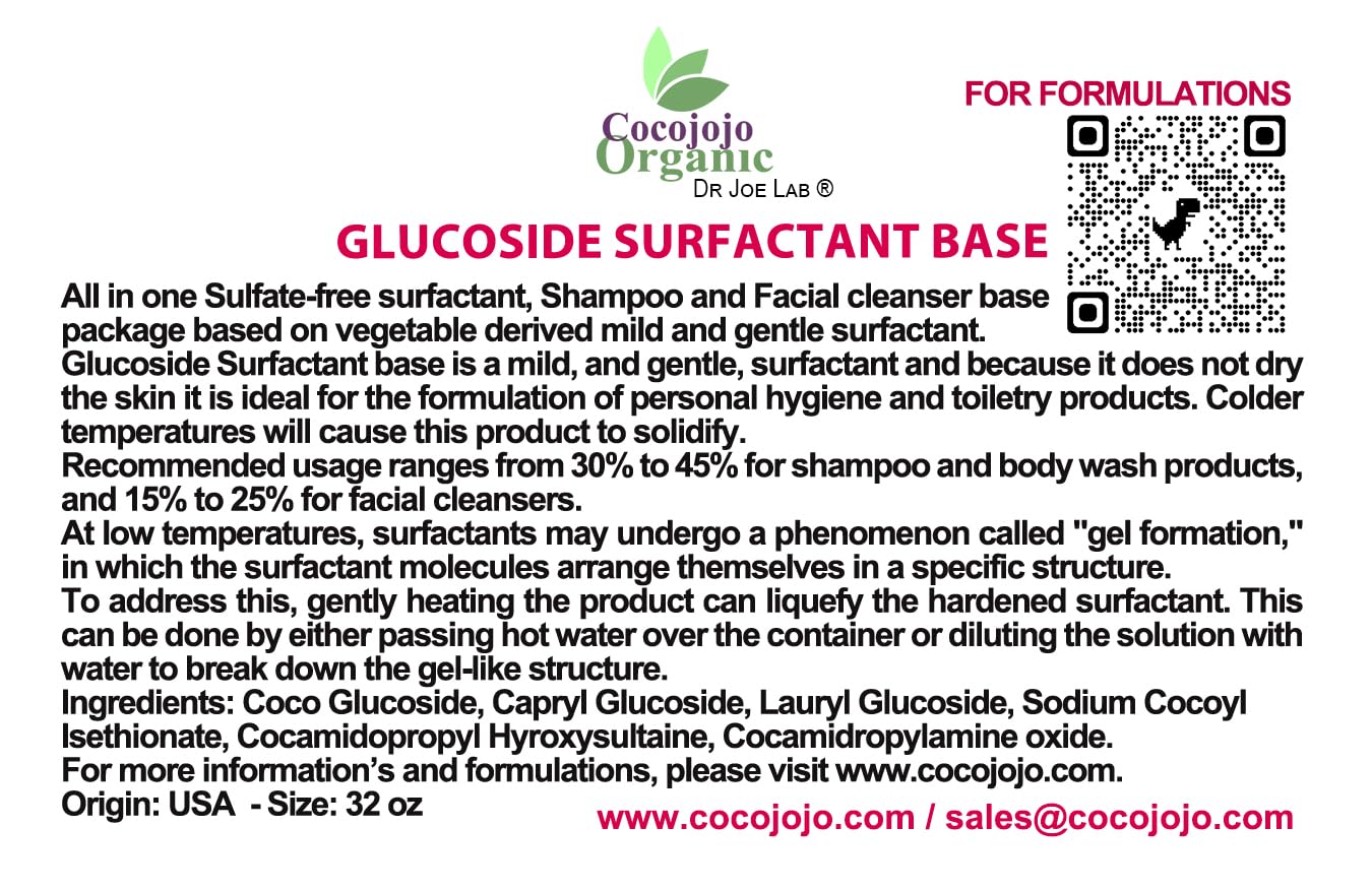 Glucoside Surfactant Base - Plant Derived All in One Natural Gentle Mild Rich Foaming Cleanser - Lauryl Decyl Coco Capryl Caprylyl Cosmetic Liquid Hand Soap Body Wash - 32 oz