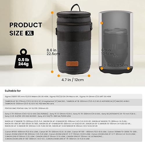 Vista 16 de TARION Funda rígida para lente de cámara profesional, bolsa acolchada para lente de cámara, bolsa de transporte para lente DSLR SLR, a prueba