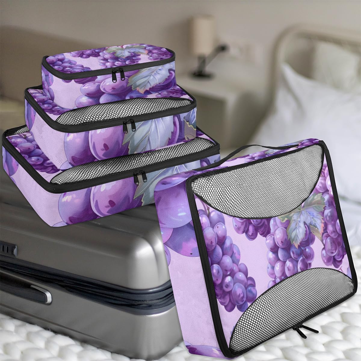 Grape 4 Set Packing Cubes Packing Cubes for Women Lightweight Travel Essential Bag Clothes Carry on Suitcase Bags for Accessories Essentials