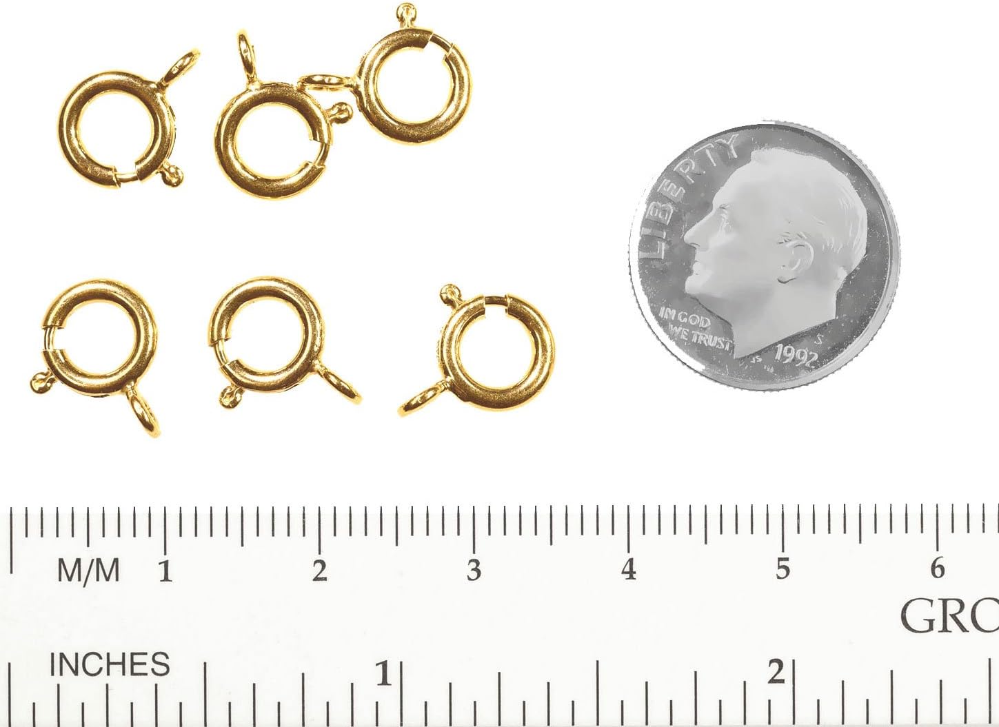 6 14K Gold-Filled Spring Ring Round Clasps Open Ring 8mm 1.6mm Thickness Open Loop Style Jewelry Finding Components Six Piece Set Yellow Gold Fill Color SKU j-4108
