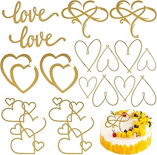 10 Pcs Acrylic Cake Toppers Minimalist Art Heart Love Cake Topper Gold Cake Decoration for Valentine's Day Birthday Wedding Bridal Shower Party