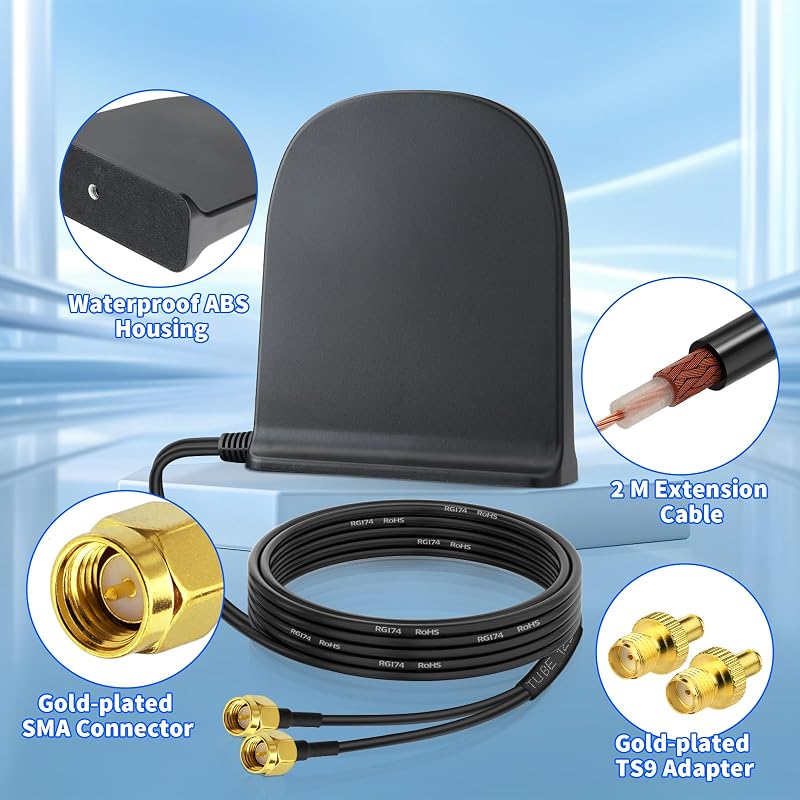 Antenă omnidirecțională Eightwood 5G LTE 4G 10 dBi cu conector SMA, dual-band, MIMO, cu bază magnetică și cablu de 2 m, pentru router hotspot GSM