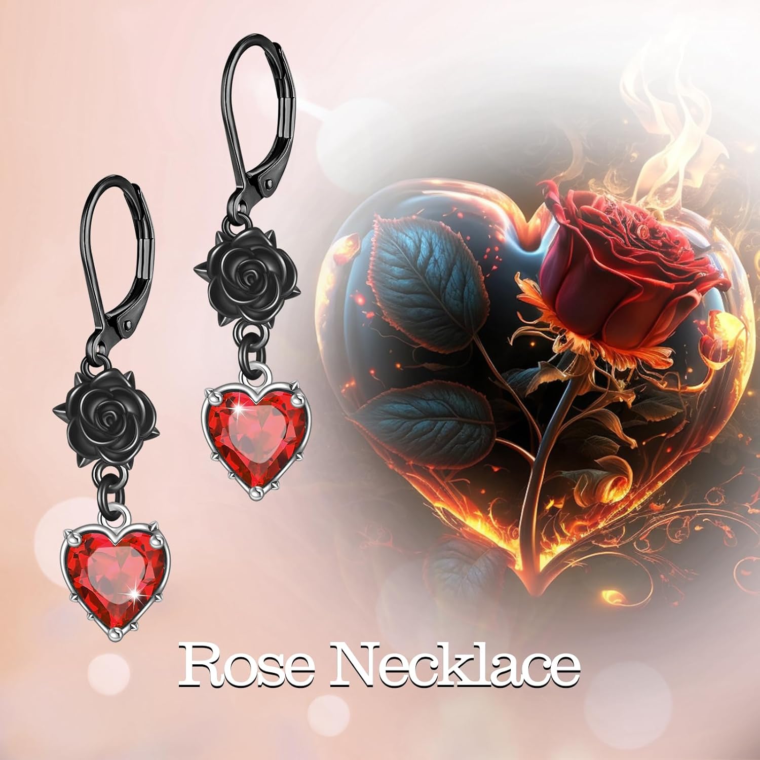 Gothic Earrings for Women Black Rose Flower/Bat/Skeleton Hand/Black Cross/Snake/Raven/Tulip Leverback Christmas Halloween Earrings for Women - Image 6