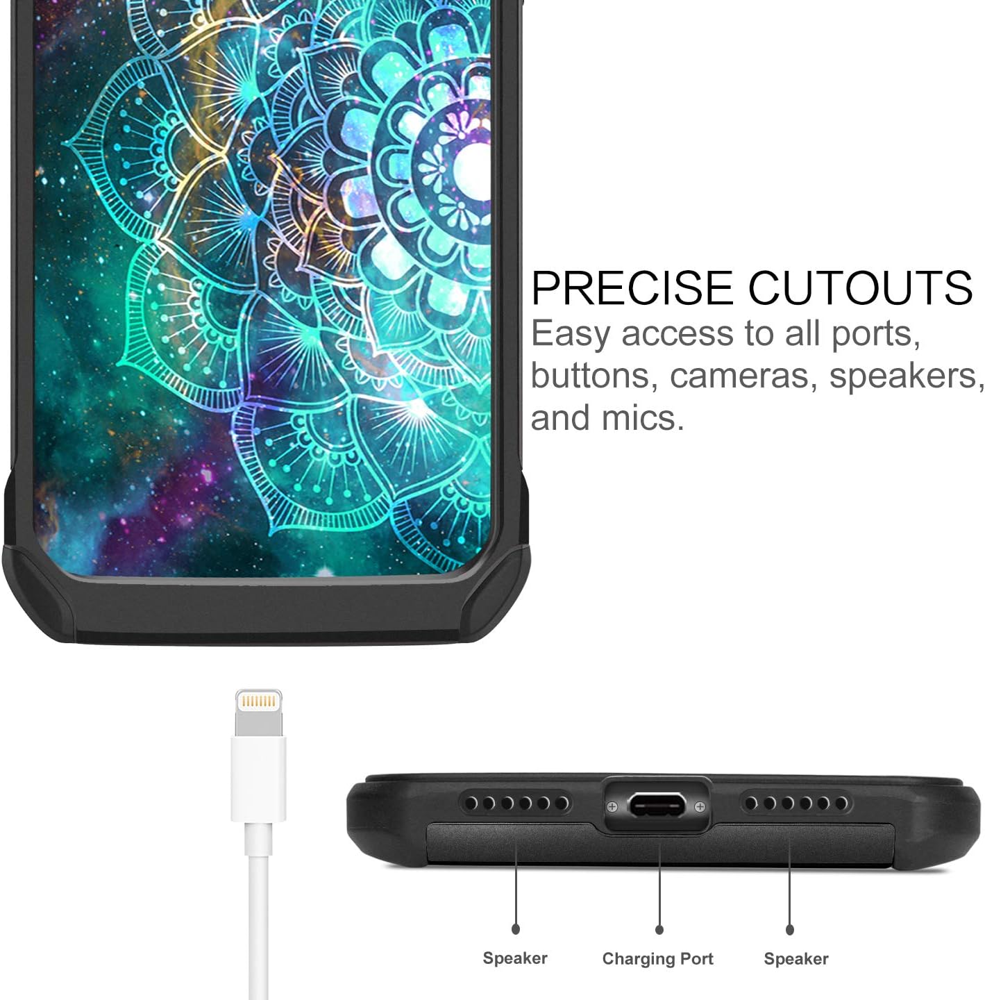 BENTOBEN iPhone 11 Case 2019, Dual Layer Slim Hybrid Soft Rubber Bumper Hard PC Glow in The Dark Cover Shockproof Protective Phone Cases for iPhone 11 6.1" 2019 Mandala in Galaxy