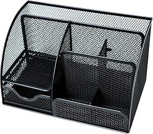 Desk Organizer with Drawer and Multi-Compartment Design for Office Supplies, Cosmetics, and Home Accessories-Steel Mesh