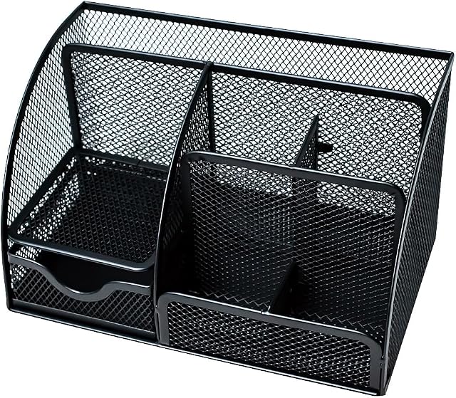 Organisateur de bureau avec tiroir et multi-compartiment design pour fournitures de bureau, cosmétiques, et accessoires de maison-Steel Mesh