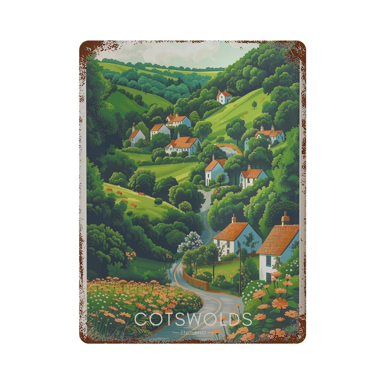 xiaoxiaoshen Cotswolds England Travel UK National Park Wall Decor Art Metal Tin Poster Modern Home Decor Art Home Bar Shop Decorations Vintage Sign 40x30cm