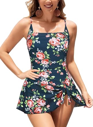 SHEKINI One Piece Swimdress for Women Tummy Control Swimsuits Tie Knot BathingSuits