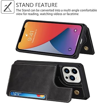 Cavor for iPhone 11 Pro Max Case with Card Holder,Wallet Case with Credit Card Holders for iPhone11ProMax Phone Case,PU Leather Kickstand Case[Wrist Strap] Shockproof Cover for Women Men- Black