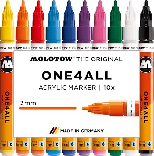 Molotow One4All 127HS Acryl Marker Basic-Set 1 (2,0 mm Strichstärke, hochdeckend und permanent, UV-beständig, für fast alle Untergründe) 10 Stück sortiert