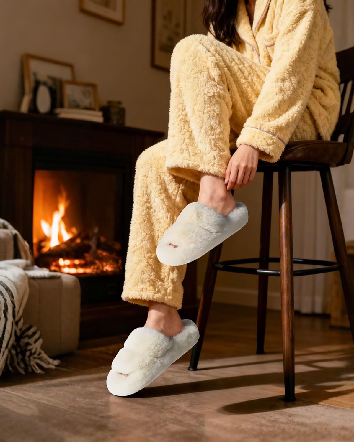 COFACE Women's Fuzzy Slippers Memory Foam Open Toe Slip On House Shoes Size 5-11 - Image 2