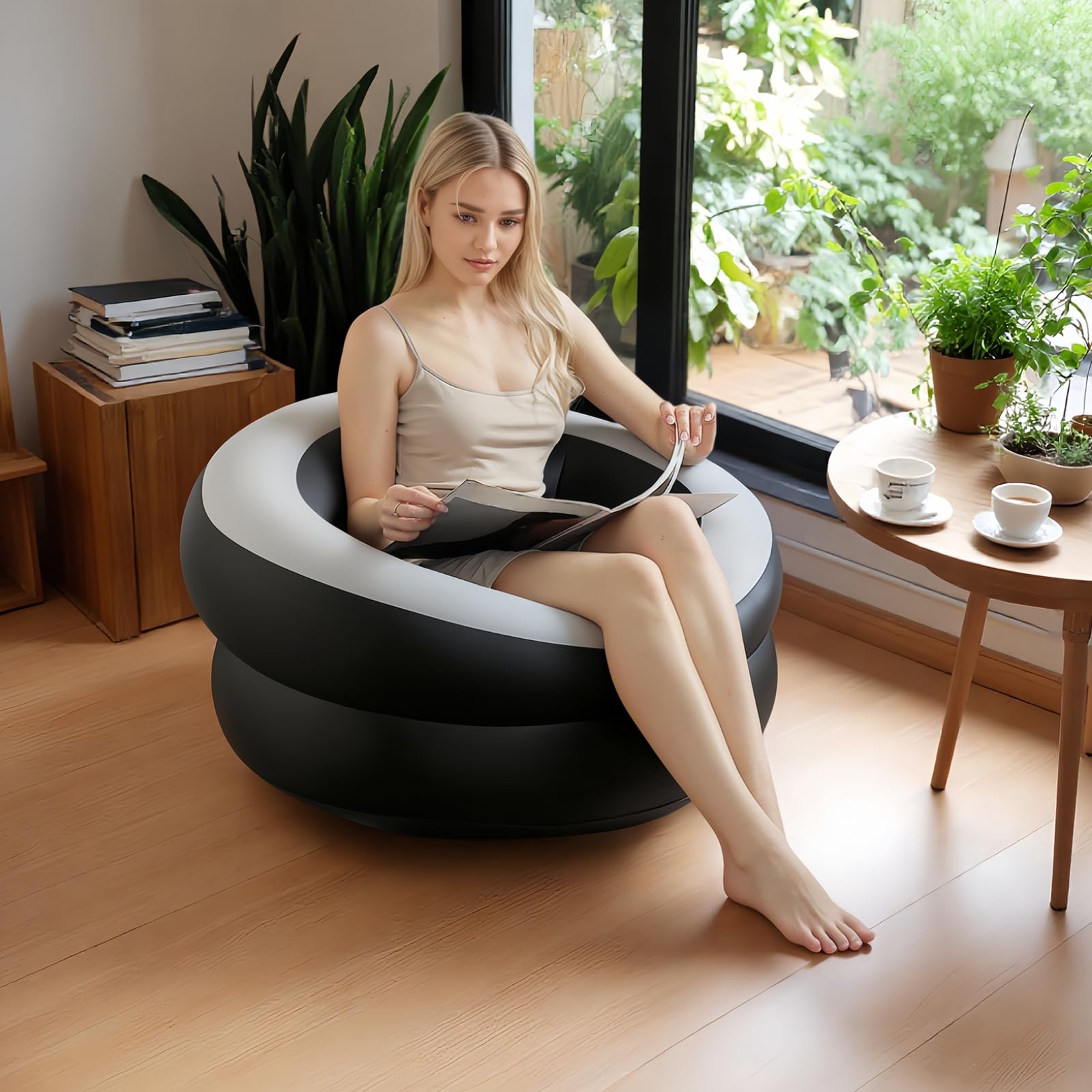 2 STK. Aufblasbares Sofa, PVC beflocktes Lazy Sofa, ergonomisches Design, verstellbare Festigkeit, mit Luftpumpe, ideal für Entspannung, Lesen, Sonnenbaden und den Einsatz im Freien