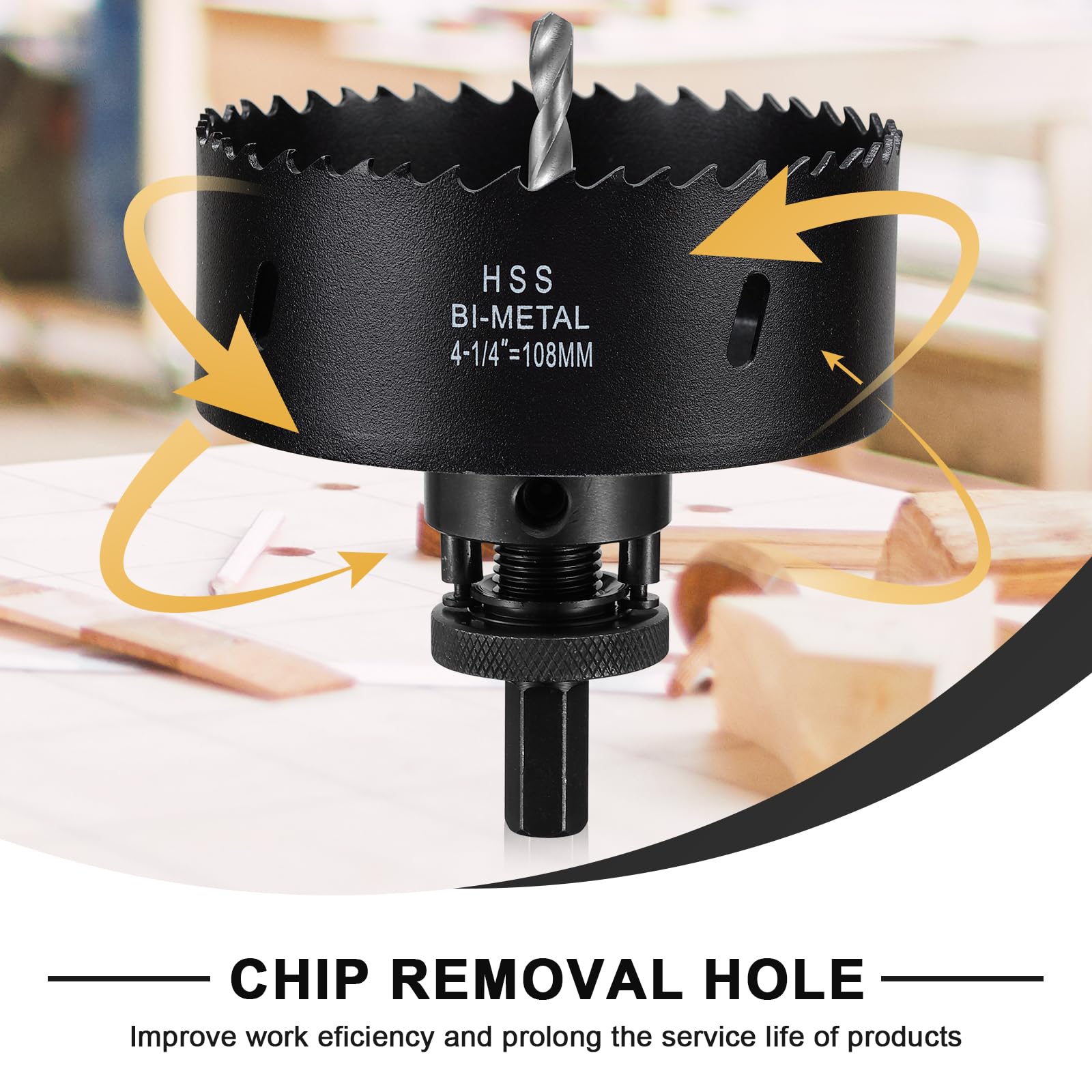 Sierra perforadora de 108 mm para metal y madera, HSS Bi-Metal perforadora redonda con profundidad de corte de 40 mm, para acero, hierro, aluminio, techos, paneles de yeso y placas de yeso
