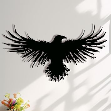 3D Metal Viking Raven Wall Art - Unique Black Crow Decor with Norse Mythology Gothic Waterproof Sculpture for Indoor Outdoor Living Room, Bedroom, Garden Home Decor