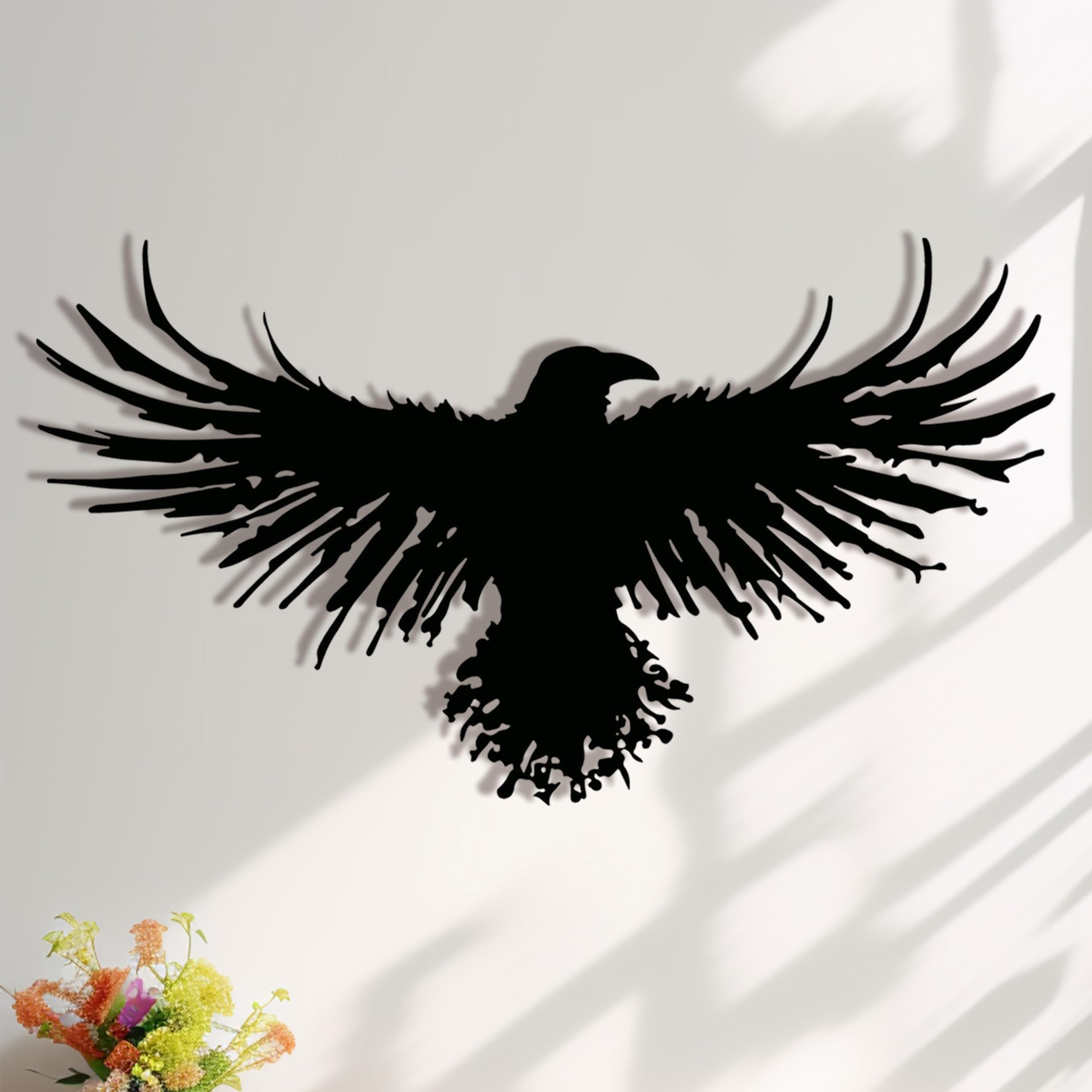 3D Metal Viking Raven Wall Art - Unique Black Crow Decor with Norse Mythology Gothic Waterproof Sculpture for Indoor Outdoor Living Room, Bedroom, Garden Home Decor