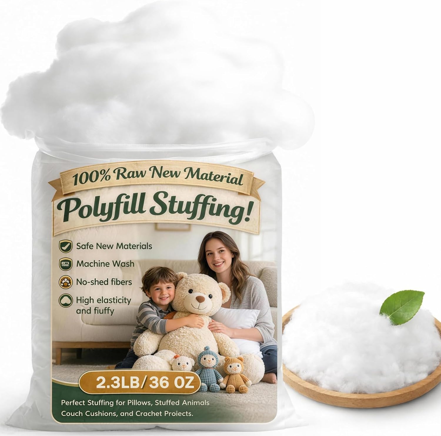 Pillow Stuffing 2.3lb/36oz, Polyfill Stuffing for Stuffed Animals, Couch Cushion Filling, PP Cotton Stuffing New Material Fluffy Fiberfill for DIY Crafting Projects, Crochet, Clouds Home Decor