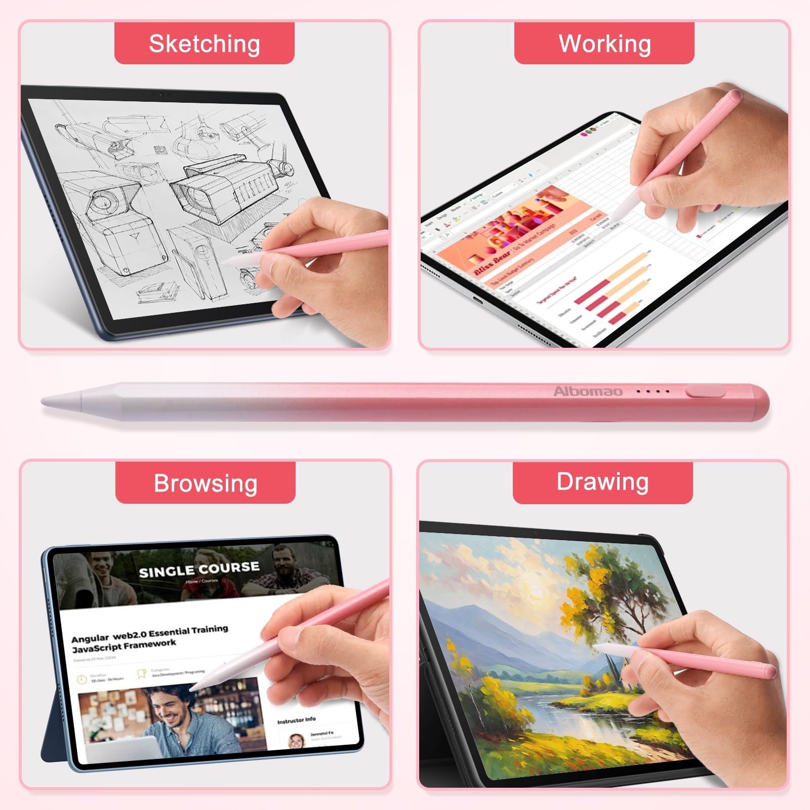 Creative Stylus Pen para pantallas táctiles - Batería de larga duración, compatibilidad universal para iPhone/iPad/Samsung/Huawei/Lenovo y otras tabletas iOS/Android, para dibujar y escribir (rosa)