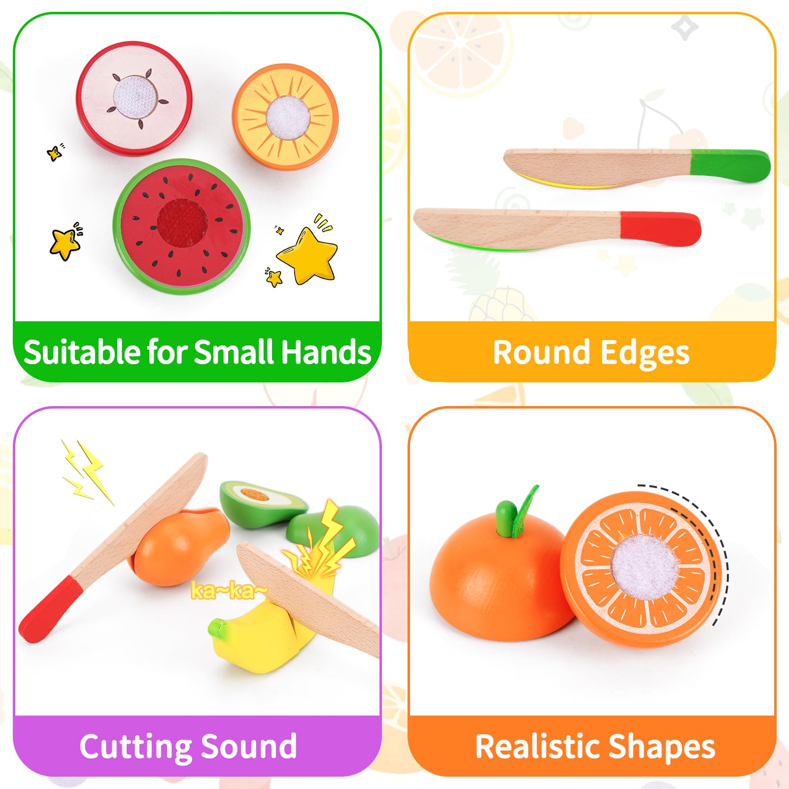 Juego de alimentos de madera para niños pequeños de 1 a 3 años, accesorios de cocina para cortar frutas, alimentos de simulación con cajas de almacenamiento, regalos de cumpleaños de Navidad 3