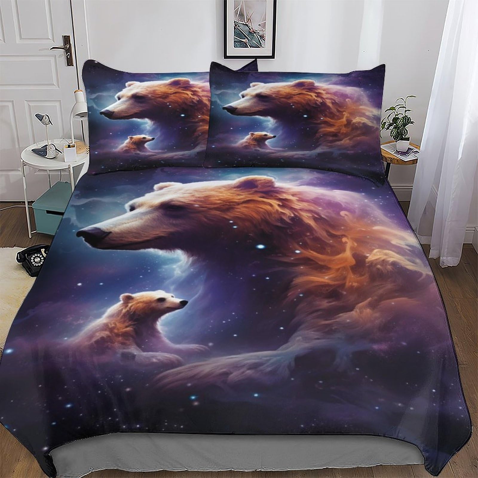 Housse de couette ours king parure de lit microfibre douce hypoallergénique pour ado et enfant