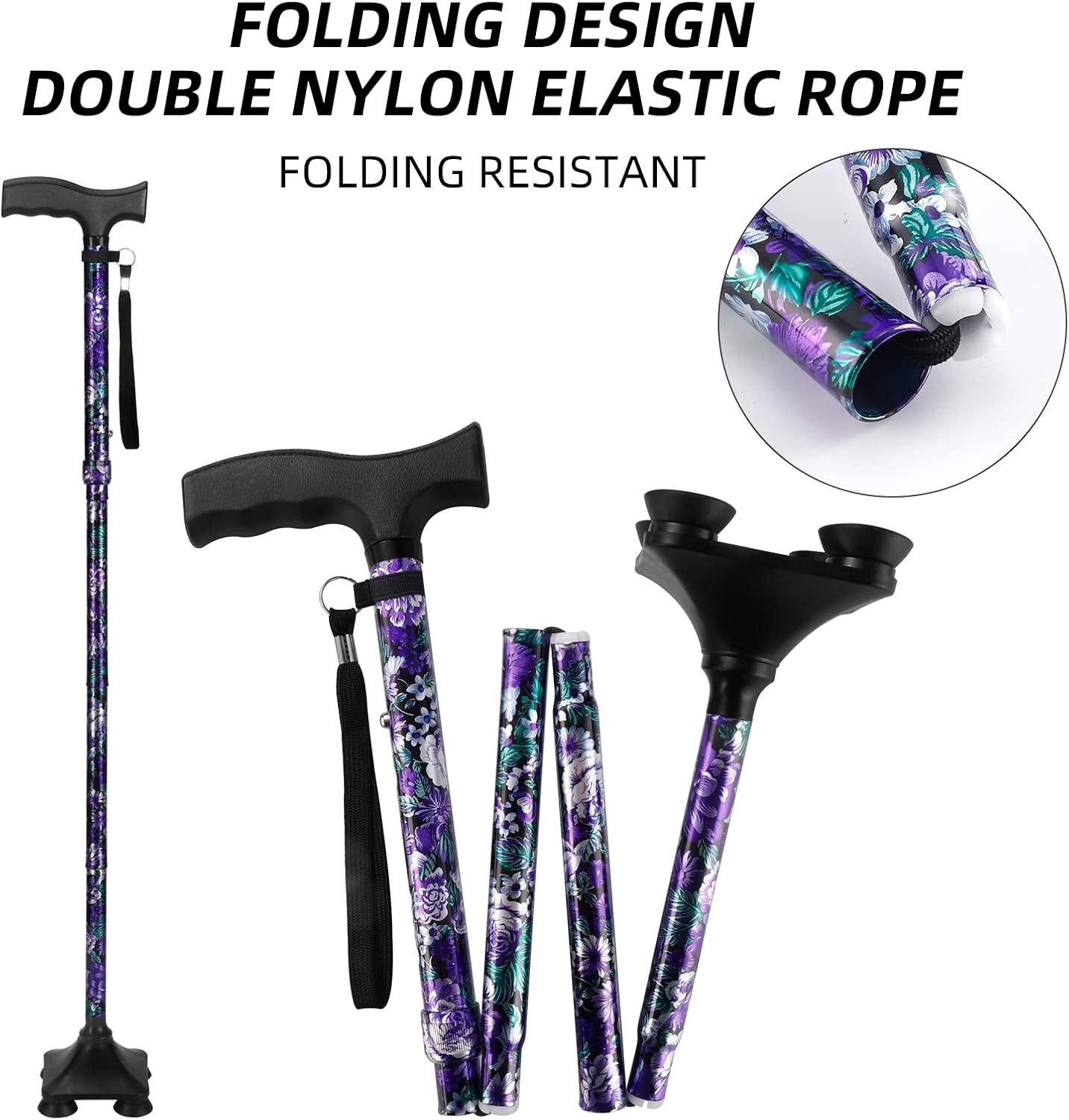 LIXIANG Walking Cane, 5-Level Height Adjustable Walking Stick for Men & Women with Comfortable Plastic T-Handle Portable Folding Walking Cane, Violet
