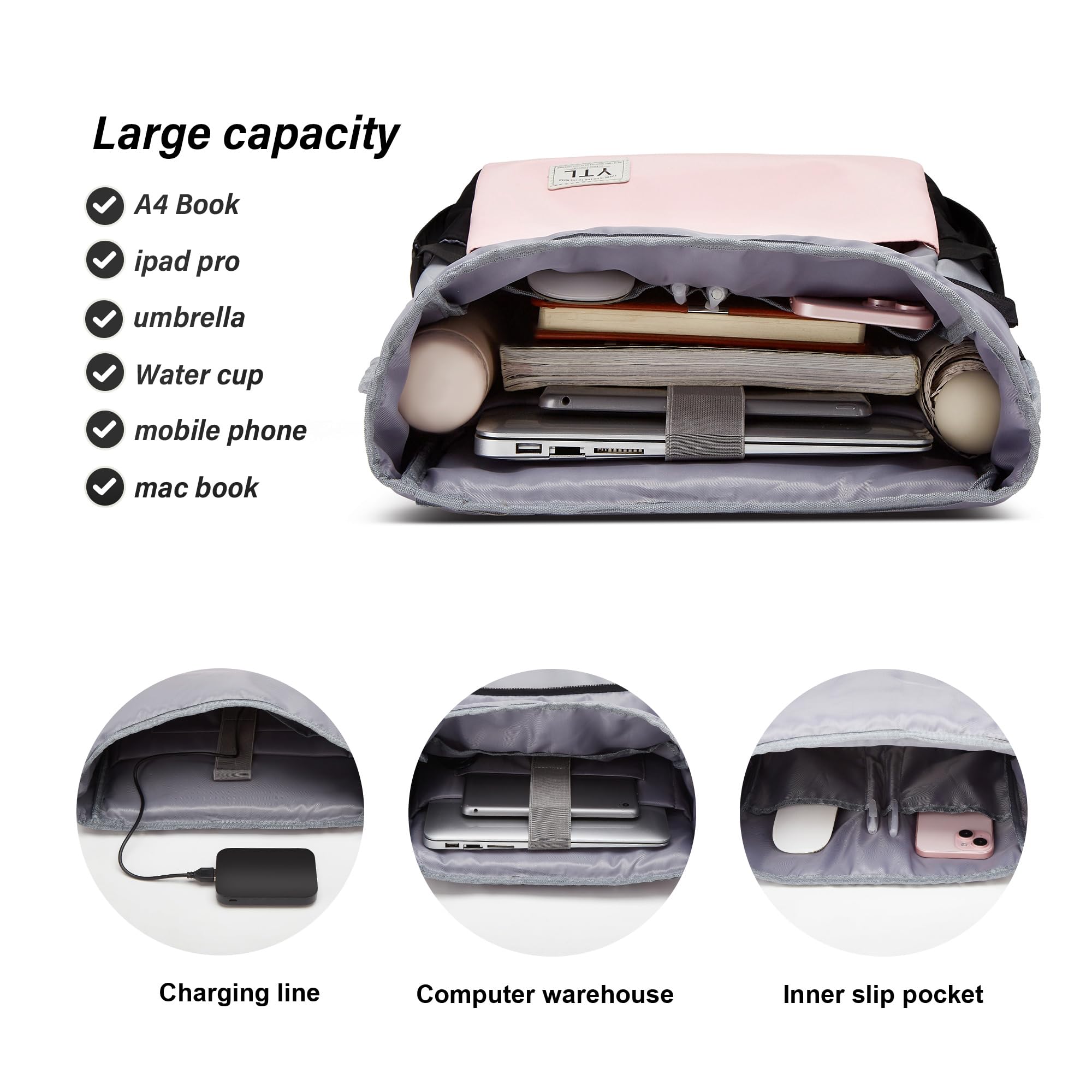YTL Rolltop Rucksack Damen & Herren,Leichte Rucksäck Wasserdichte Tasche Radfahrenrucksack Reiserucksack Schultasche Teenager Backpack Women Viel Fächer mit 15,6" Laptopfach