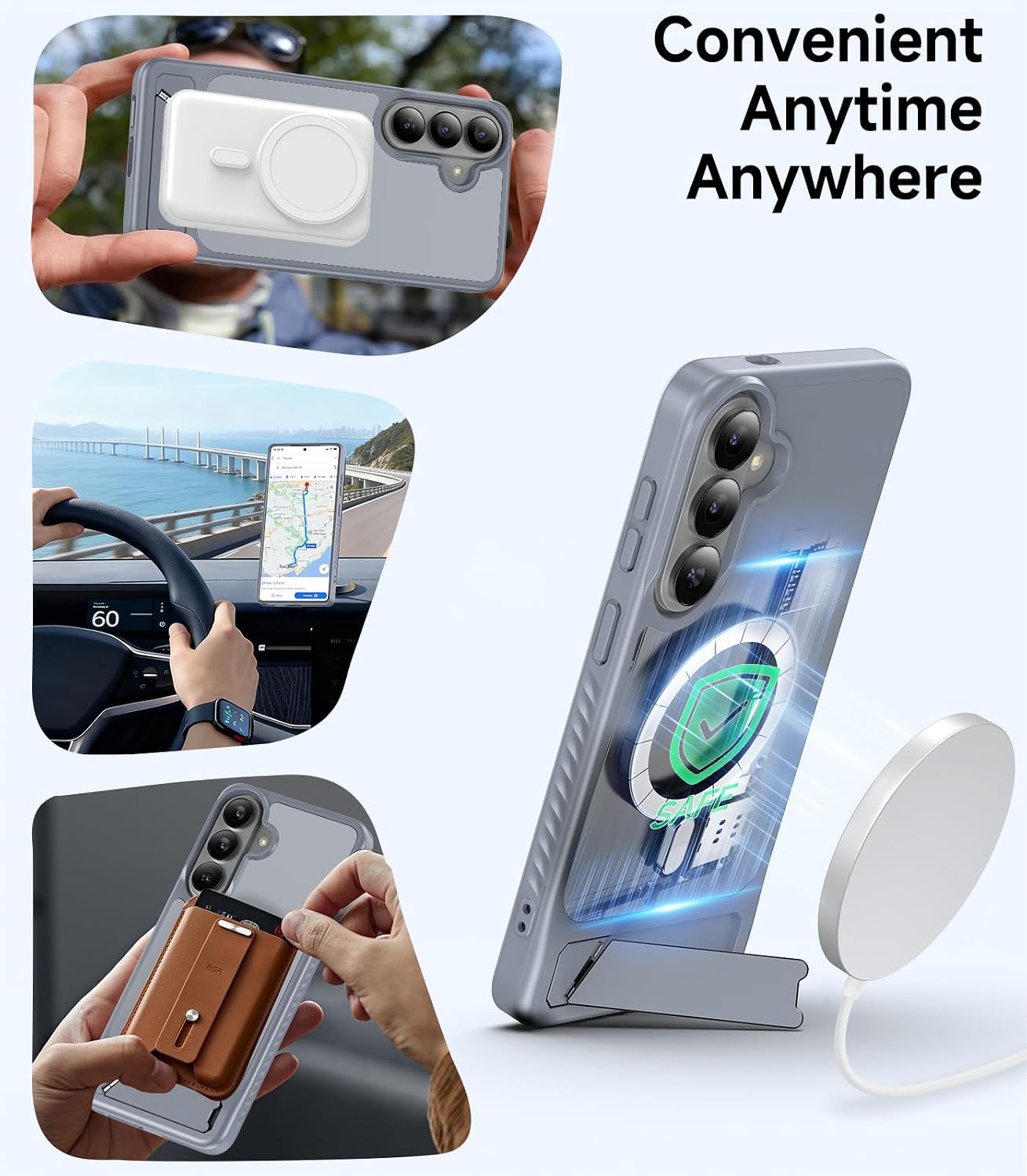 for Samsung Galaxy S26+ Plus Case, [Compatible with MagSafe] [3 Stand Ways], Military Grade Drop Protection Invisible Stand Slim Case for Galaxy S26 Plus 5G, Gray image 4
