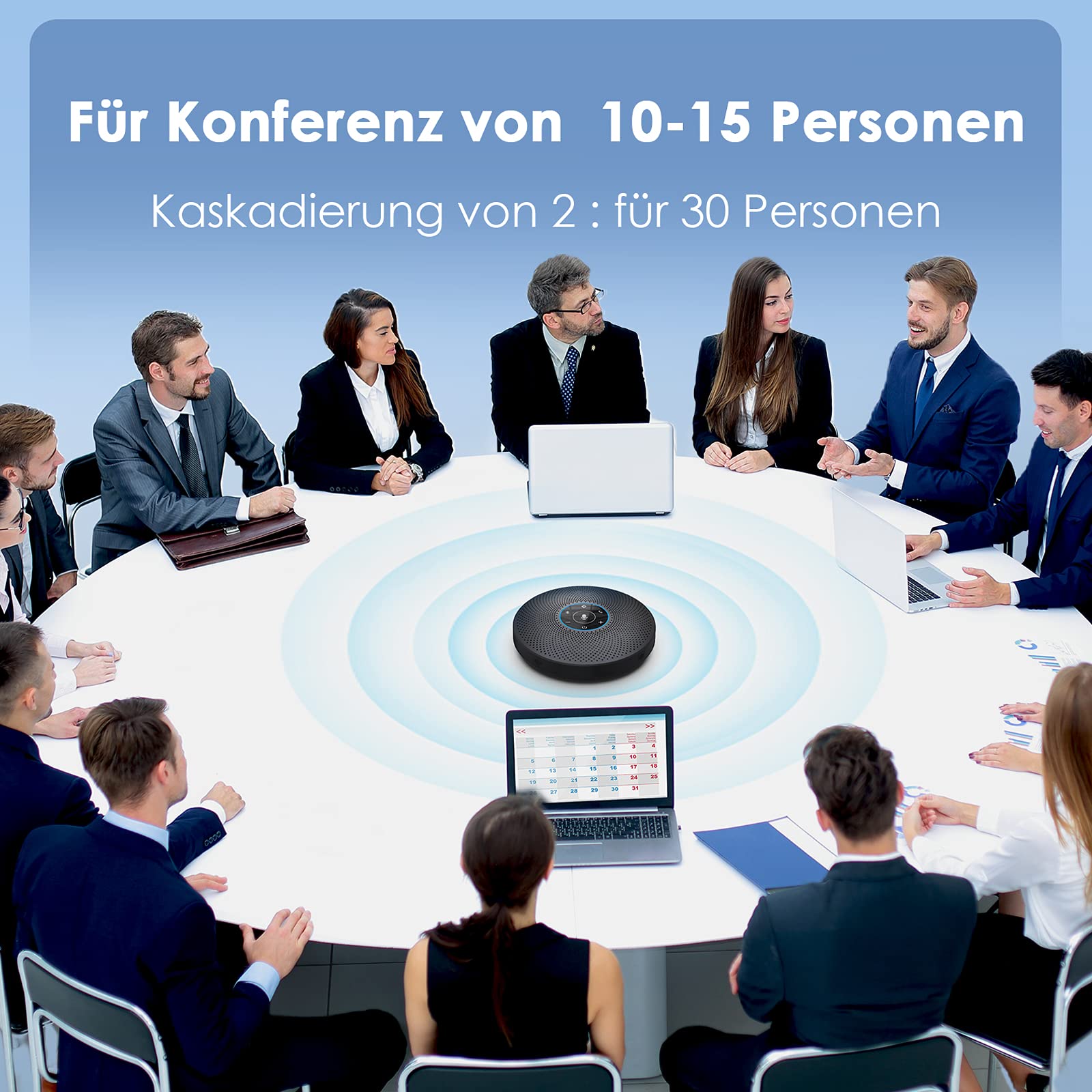 eMeet Bluetooth Konferenzlautsprecher - M2 Max USB Freisprecheinrichtung für 10-15 Personen, Speakerphone, PC Konferenzmikrofon mit AUX, Dongle, Vollduplex Anruf,Pulg and Play, für Skype, Zoom usw.