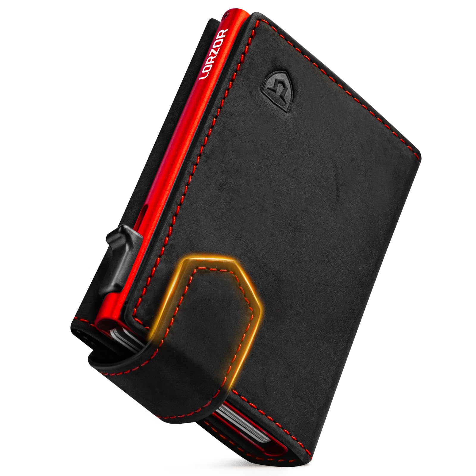 LORZOR® Portafoglio Uomo Slim vera Pelle, Porta Carte di Credito con Protezione RFID & Portamonete, Portacarte Uomo Pop-up Contenere 10 Carte, Porta Tessere Tascabile, Magnetica