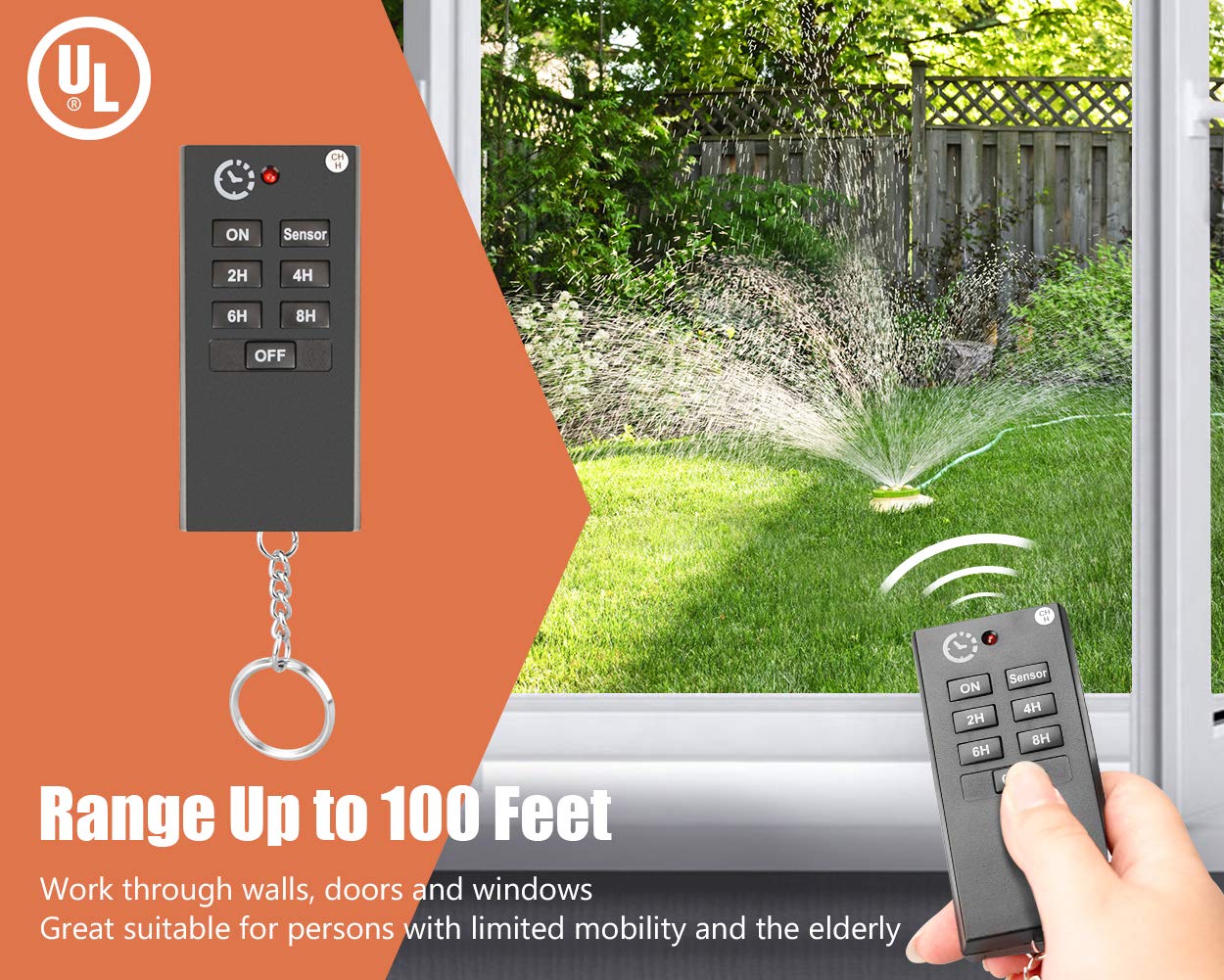 Outdoor Light Timers Waterproof, Dust to Dawn Light Sensor, 100 FT Range Remote Control, Plug in Timer Switch with 3 Grounded Electrical Outlets, 15Amp, UL Listed