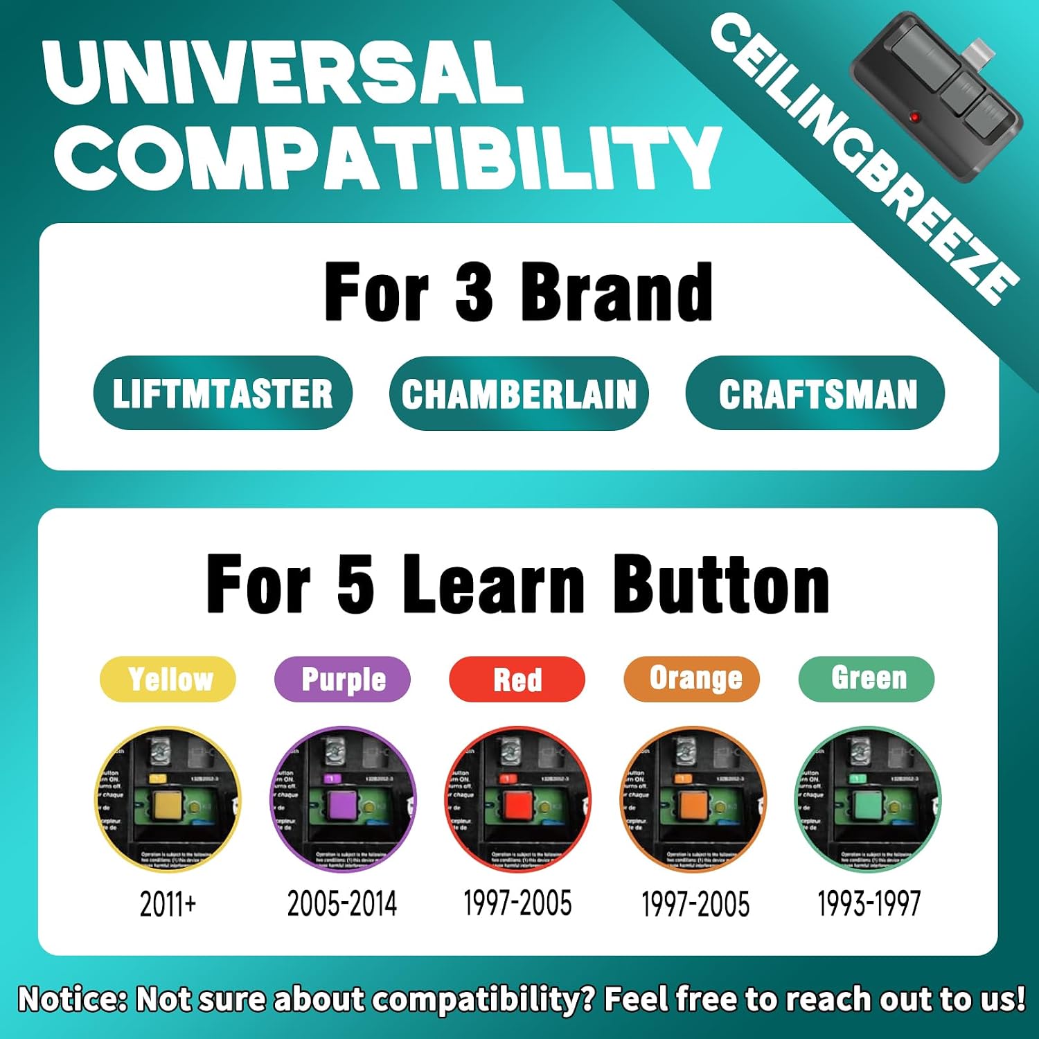 Universal Garage Door Opener Remote with Visor Clip - 2 Pack, Compatible with LiftMaster/Craftsman/Chamberlain 893LM 893Max 971LM 973LM 371LM 373LM