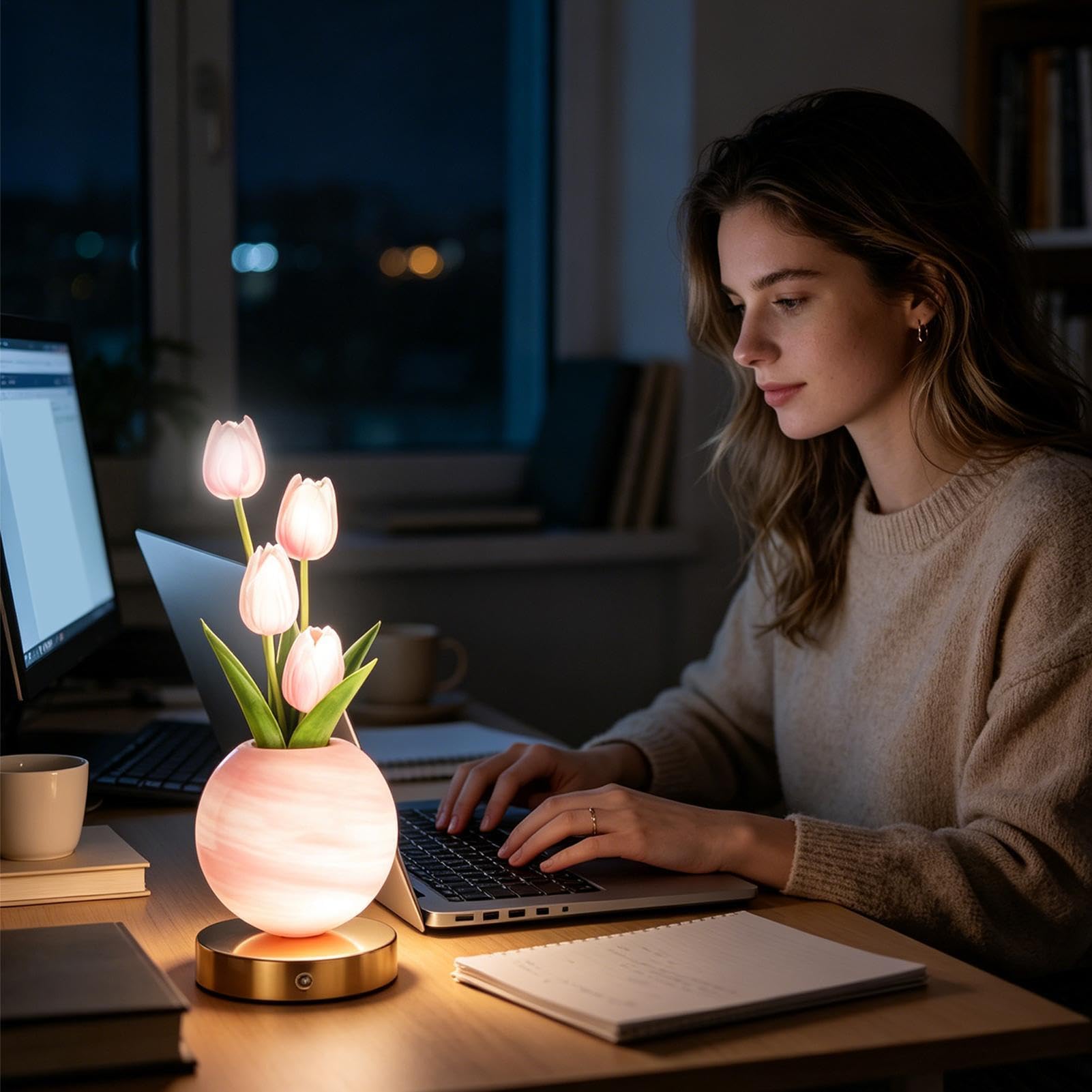 Kwiatowa Lampka Nocna 3 Kolory Ściemniana Ładowalna USB Bezprzewodowa