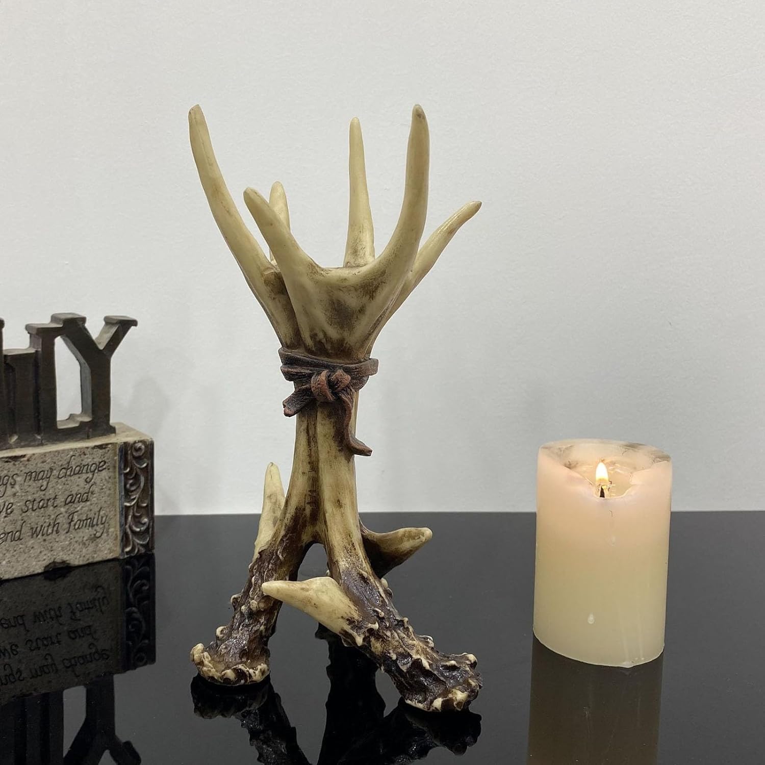 KURKUR Rustic Deer Antler Pillar Candle Holders,Xmas Reindeer Antler Candlestick Christmas Decoration,Antler TeaLight Farmhouse Hunters Decor for Table Centerpieces