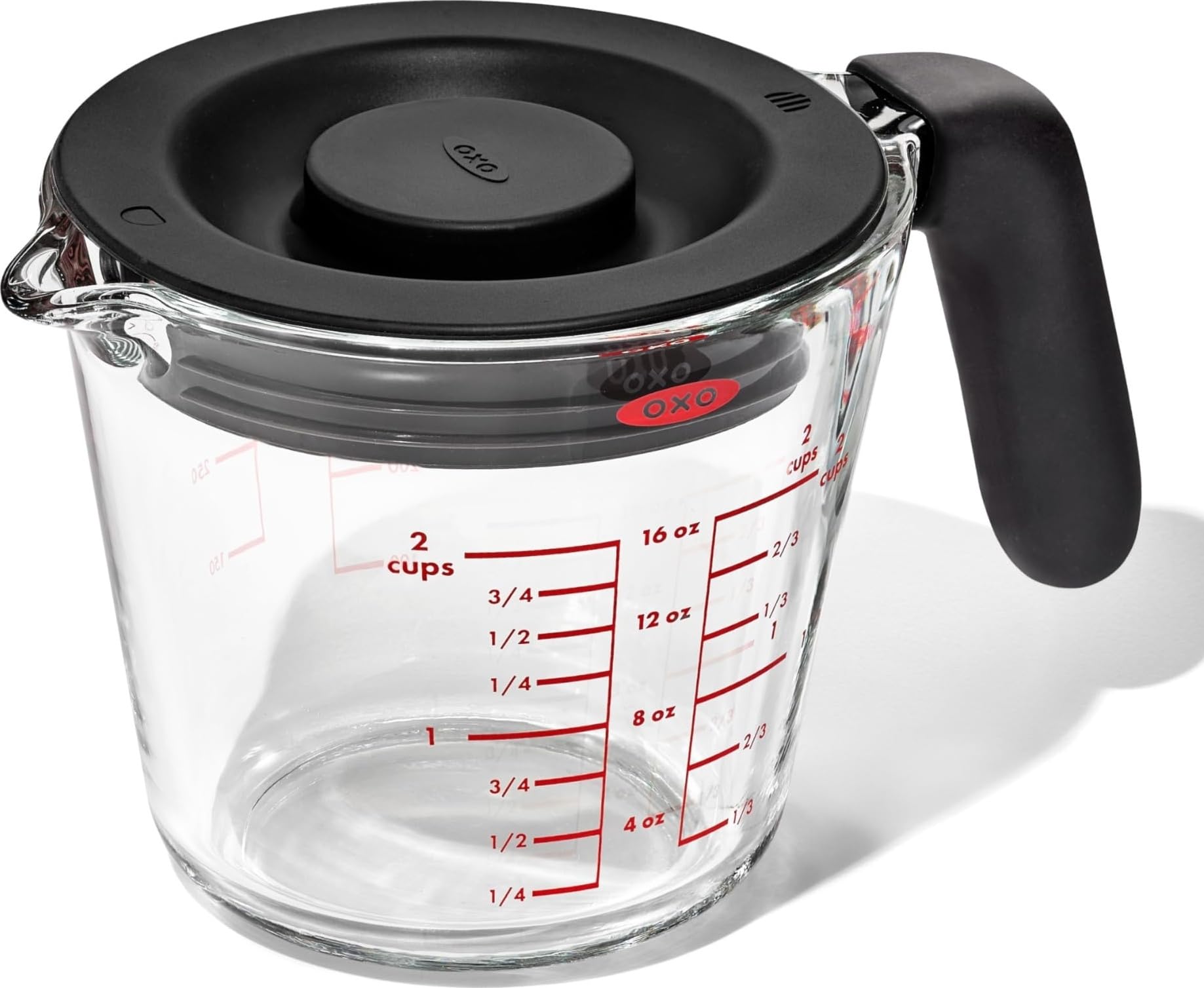Good Grips 2 Cup Glass Measuring Cup With Lid | Shatter-Resistant Glass, Dripless Spout, Lid For Frdge & Freezer Storage, Ideal for Baking Prep, Microwave Safe, Hand Wash