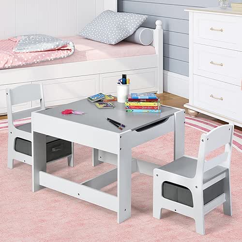 Costzon Kids Table and Chair Set, 3 in 1 Wooden