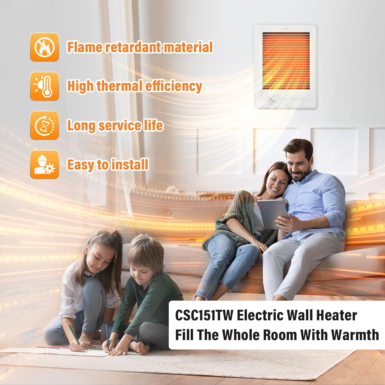 CSC151TW Electric Wall Heater（120 Volt, 1500 Watt, White) Wall Heater Complete Unit With Thermostat