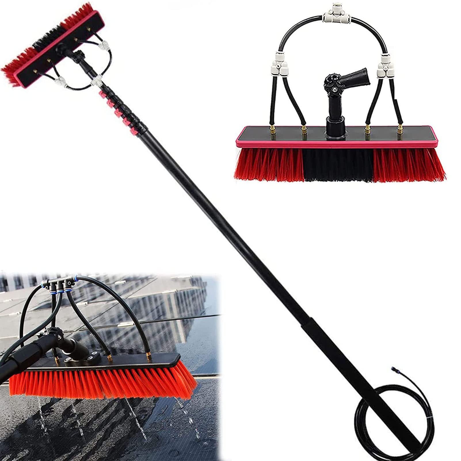 Perche alimentée en eau de 20 à 39 pieds en aluminium avec brosse de nettoyage pour fenêtre