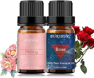 BURIBURI Rose Oil and Peony Essential Oil Set 2 Pack, 100% Pure Diffuser Rose Essential Oil 10ml for Massage, Soap Making